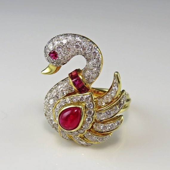 Swan Ring Swan Jewelry Ruby Diamond Ring Ruby Coc… - image 2