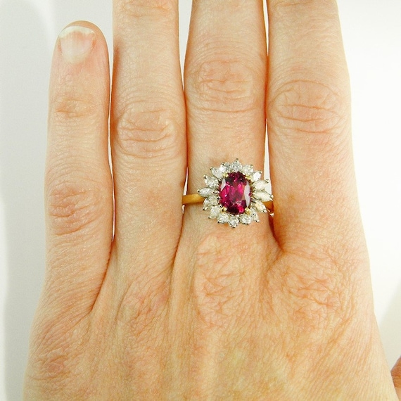 Large BURMESE Unheated Ruby Diamond Engagement Ri… - image 2