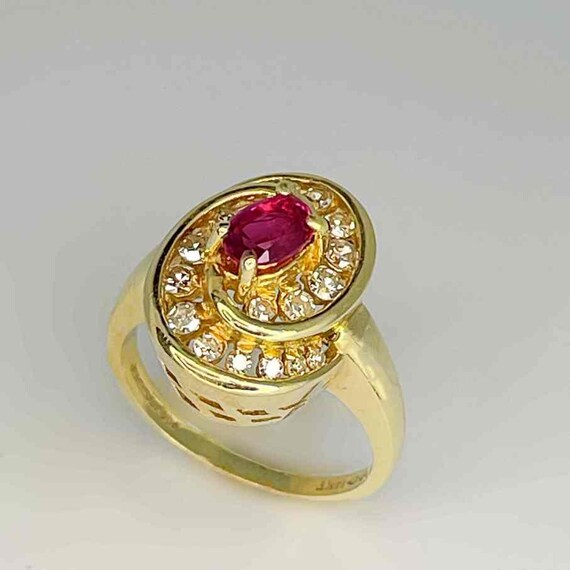 Ruby Diamond Swirl Ring Unique Vintage Ruby Diamo… - image 7