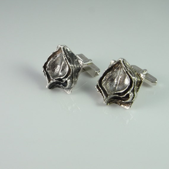 Silver Cufflinks Vintage Cufflinks Modernist Jewel