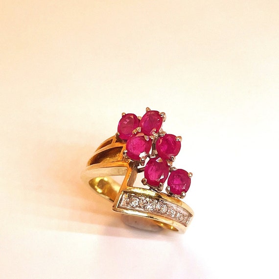 Natural Red Ruby Flower Engagement Rings Estate R… - image 9