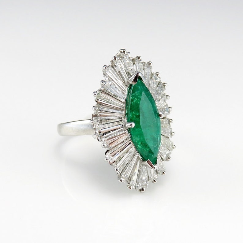Emerald Engagement Ring Marquise Engagement Ring Navette Ring Platinum Engagement Ring Emerald Cocktail Ring Emerald Pendant Necklace Fine image 1