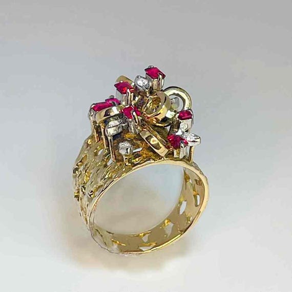 Unheated Ruby Cluster Ring Ruby Diamond Cocktail … - image 4