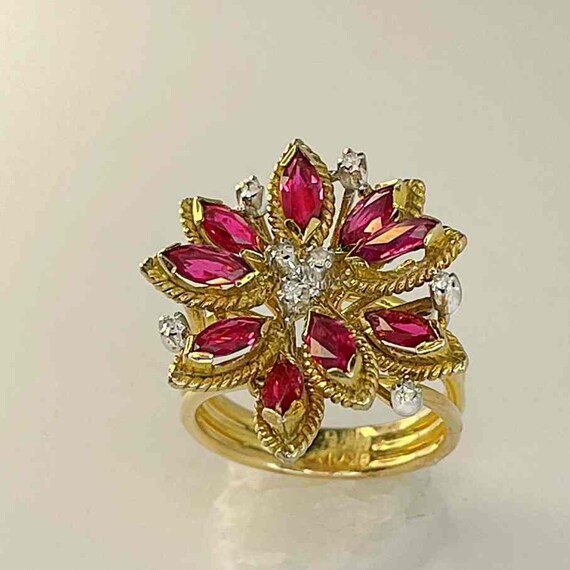 Unheated Ruby Flower Ring Ruby Diamond Daisy Ring… - image 8
