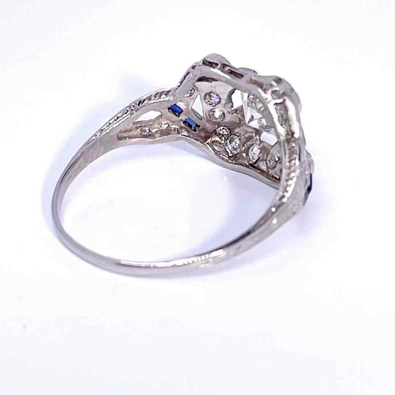 OOAK Art Deco-period 1920-tals diamant-safir-platinaring Unik antik diamantring med övergångsslipning Unik jubileumsring bild 7