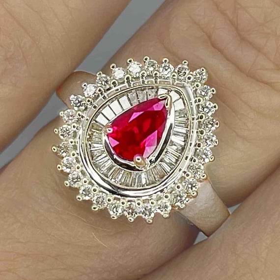 Unheated Ruby Diamond Ring Ruby Diamond Halo Clus… - image 1