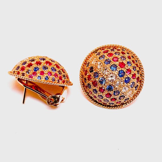 Button Earrings Natural Ruby Earrings Blue Sapphi… - image 6