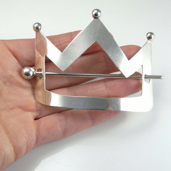 CROWN TIARA Sterling Silver Barrette Hair Clip Art