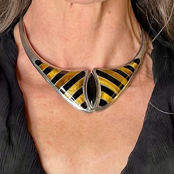 Striped Tigers Eye Onyx Necklace Collar Mexican S… - image 1