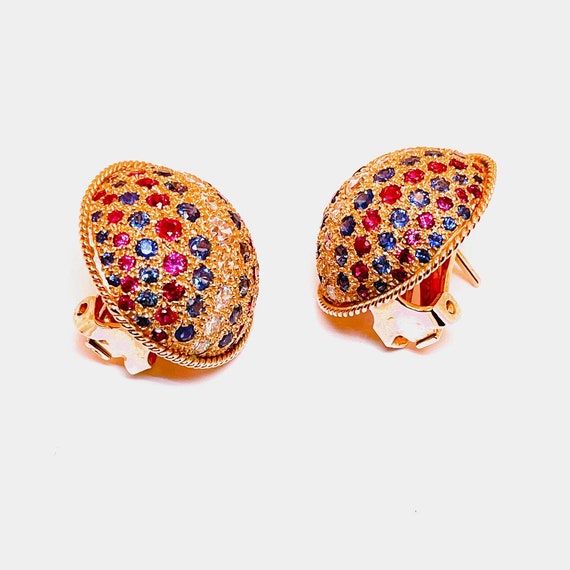 Button Earrings Natural Ruby Earrings Blue Sapphi… - image 7