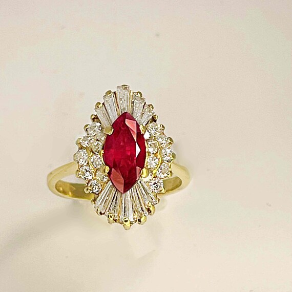 Unheated Ruby Engagement Ring Marquise Ruby Diamo… - image 7
