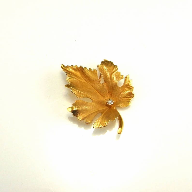 14K Gold Leaf Brooch Diamond Leaf Pin Yellow Gold Leaf Brooch | Etsy