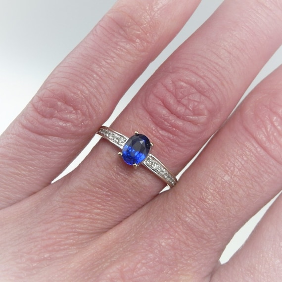 Unheated Cornflower Blue Sapphire Diamond Engagem… - image 1