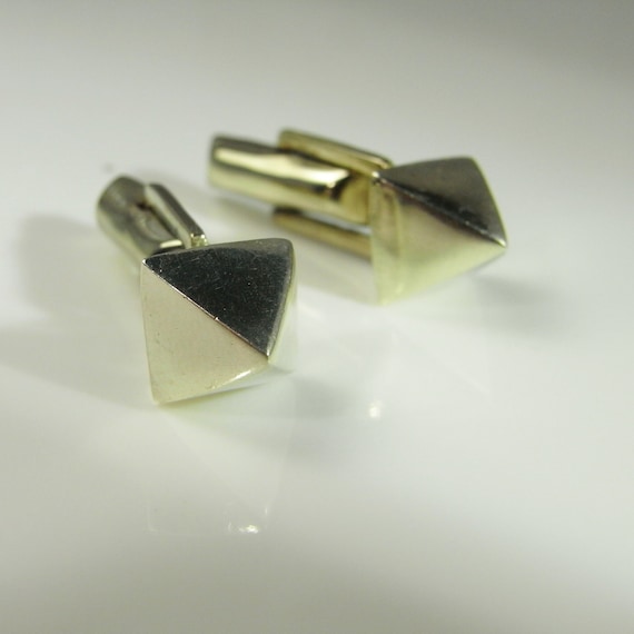 Vintage Silver Cufflinks Geometric Cuff Links wit… - image 2