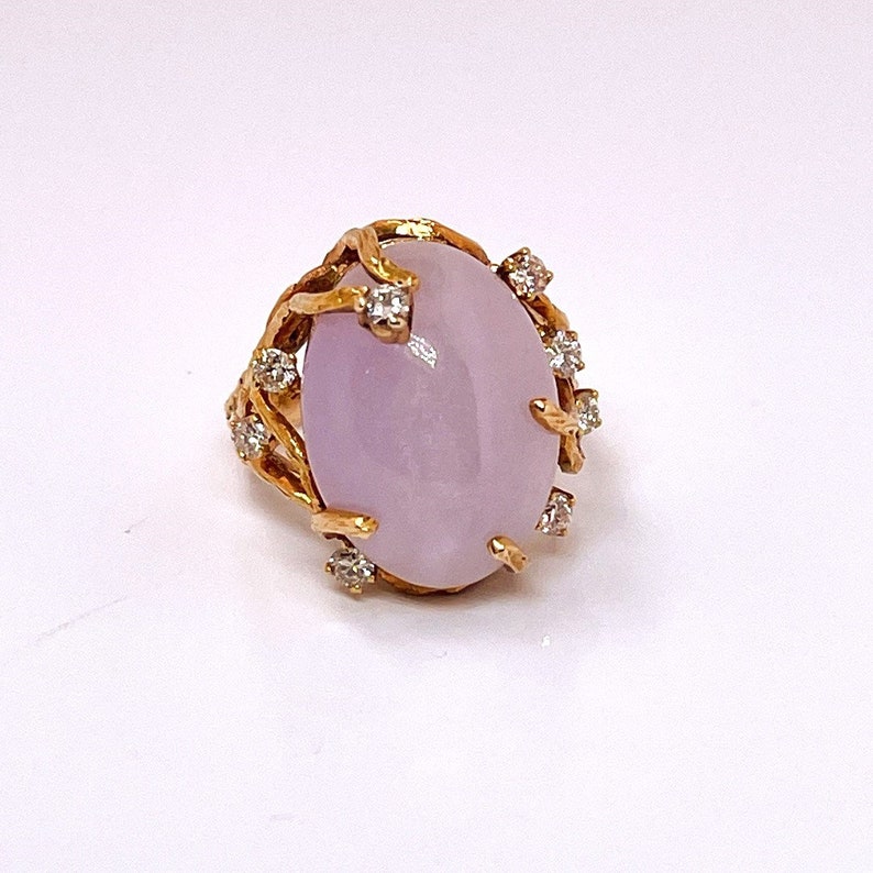 Lavender Jade Ring Jade Cabochon Ring Natural Untreated Jade Ring Jade Diamond Ring 14K Gold Ring Violet Jadeite Ring Jewelry Modernist Ring image 3