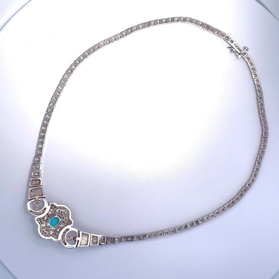 Turquoise Diamond Necklace 14K White Gold Natural… - image 7