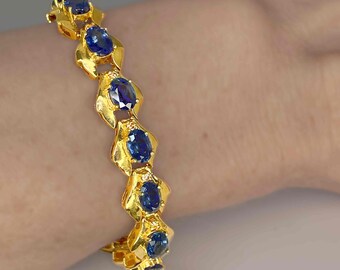 Bracelet Tennis Crieri (Poesia) En Or 18kt Et Saphirs Bleus Naturels - Longueur 20 Cm Ajustable - Neuf Avec étiquettes