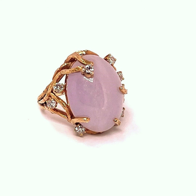 Lavender Jade Ring Jade Cabochon Ring Natural Untreated Jade Ring Jade Diamond Ring 14K Gold Ring Violet Jadeite Ring Jewelry Modernist Ring image 4