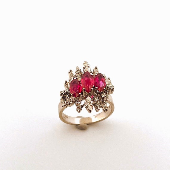 1970s Ruby Diamond Cluster Ring 14K 14kt White Go… - image 1