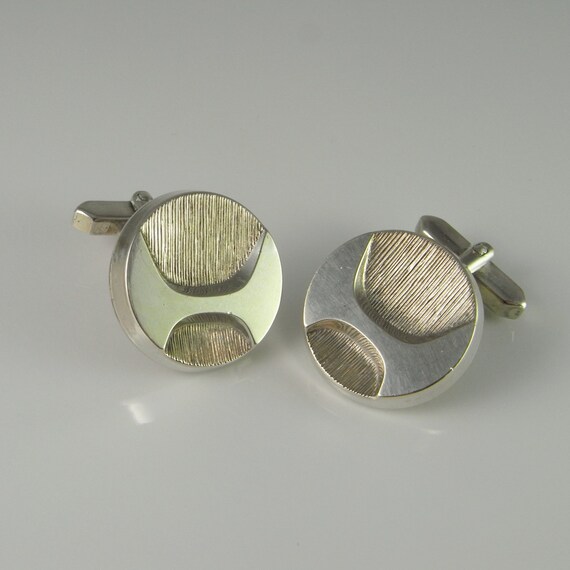 Unique Vintage Circle Silver Cuff Links 1950s 196… - image 2