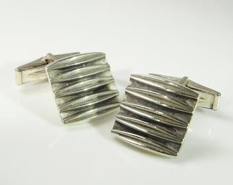 Textured Striped Squares Retro Modernist Unique Sterling 925 Silver Cuff Links Cufflinks Unisex Vintage Gifts Accessories Mens Jewelry