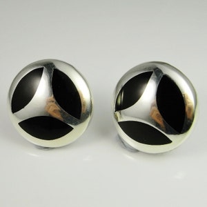 Button Earrings 80s Earrings Onyx earrings sterling Silver Earrings Clip On Earrings Geometric Earrings Modernist Earrings Handmade Earrings
