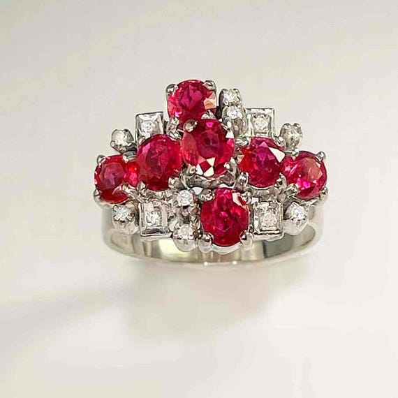 Unheated Ruby Diamond Ring Geometric Cluster Enga… - image 6