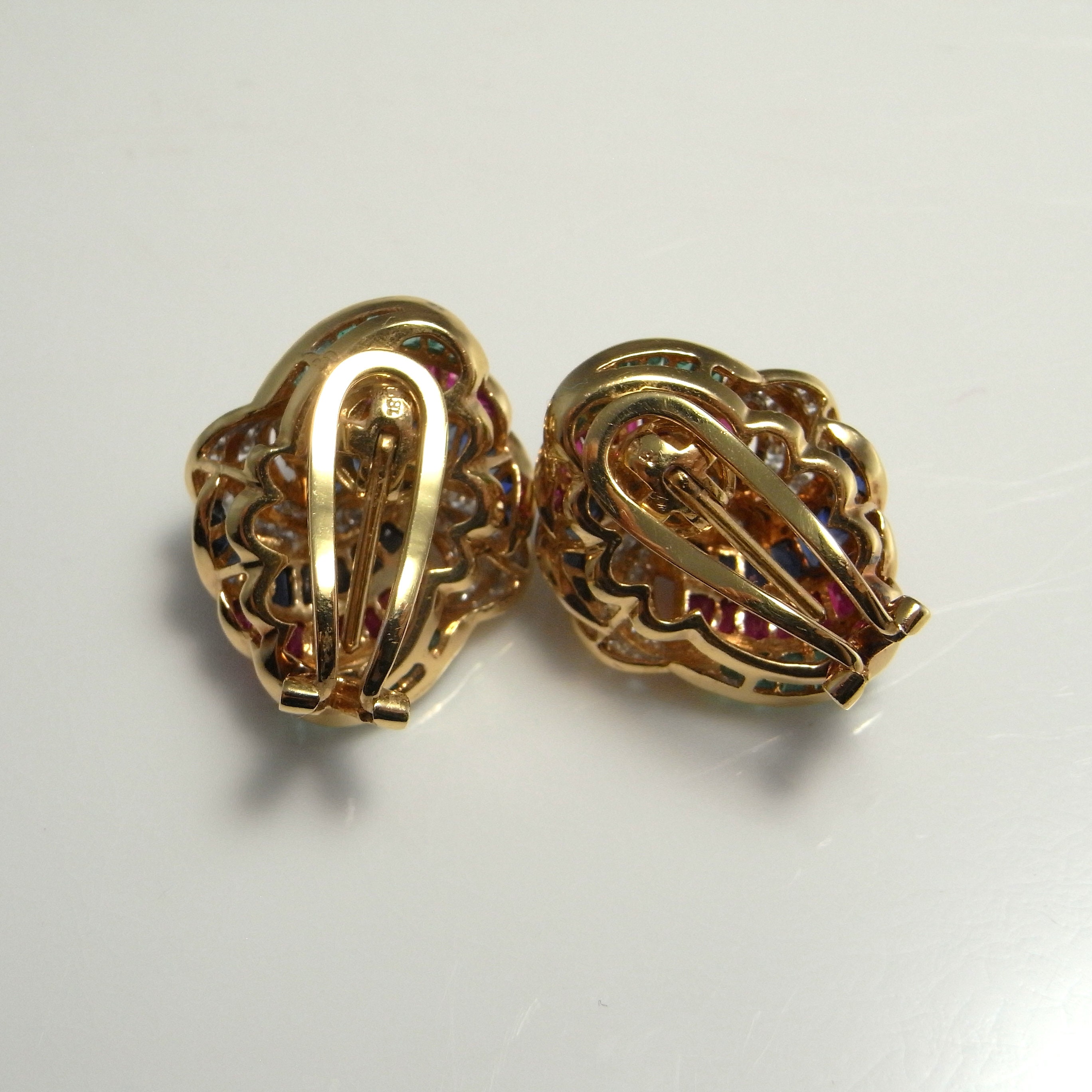 天然ルビー、エメラルド、サファイア、ダイヤモンド 18K イヤリング