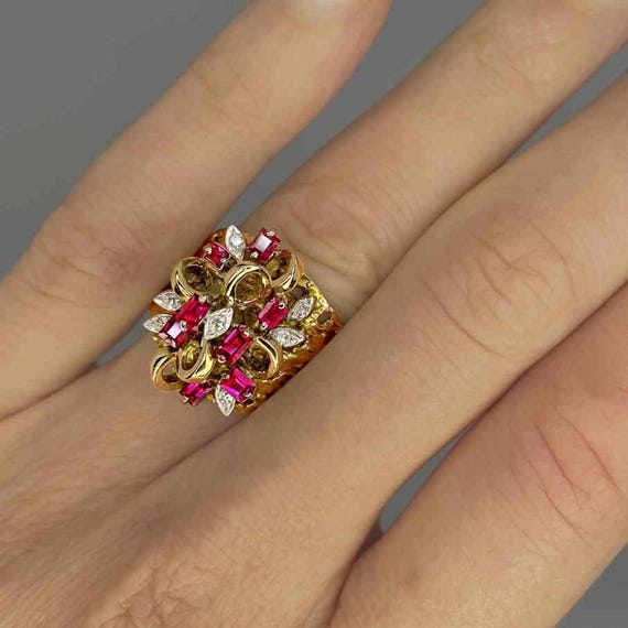 Unheated Ruby Cluster Ring Ruby Diamond Cocktail … - image 5