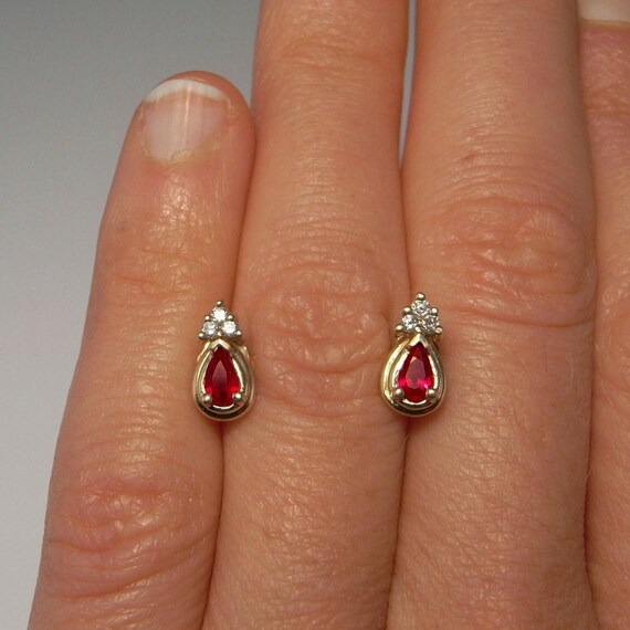 Deep Red Ruby Earrings Ruby Diamond Studs Dainty R