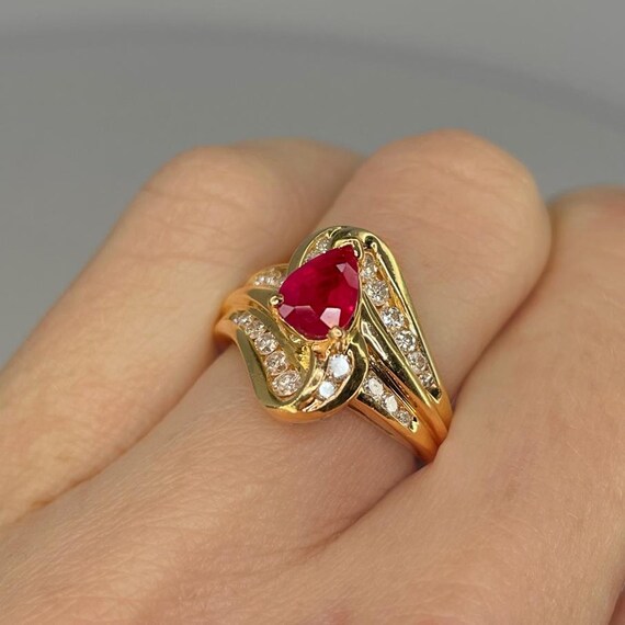 Pear Cut Ruby Ring Ruby Engagement Ring Unique Ru… - image 6