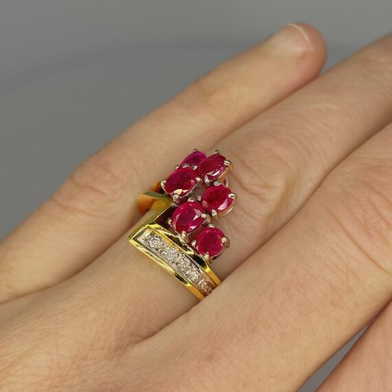 Natural Red Ruby Flower Engagement Rings Estate R… - image 5