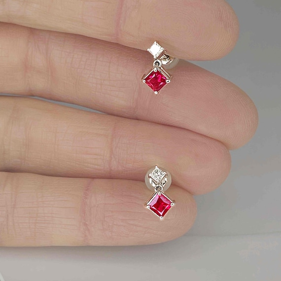 Unheated Ruby Diamond Drop Earrings Platinum Prin… - image 4