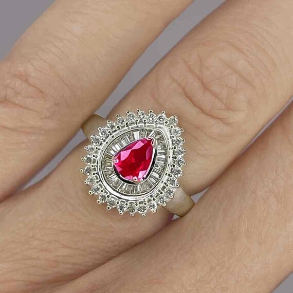 Unheated Ruby Diamond Ring Ruby Diamond Halo Clus… - image 2