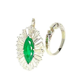 OOAK Convertible Emerald Ballerina Ring Pendant in Platinum 1950s Handmade Emerald Engagement Ring Large Natural Emerald Ring image 2