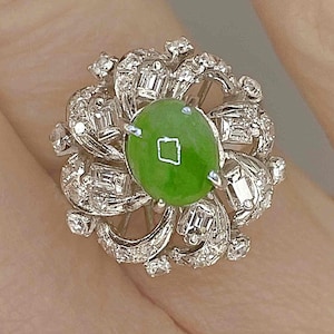 Art Deco Jade Engagement Ring Antique Jade Platinum Ring Antique Jade Ring Jadeite Diamond Ring Jade Anniversary Rings Unique Jade Ring