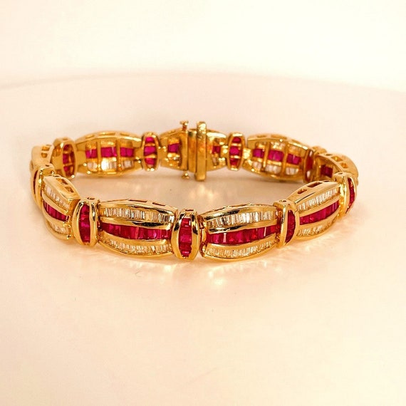 Luvente 14K Yellow Gold Ruby & Diamond Tennis Bracelet