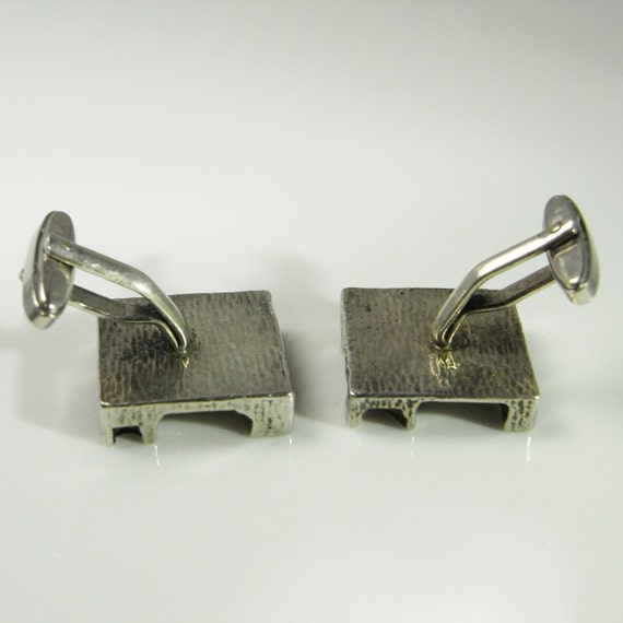 Vintage Silver Cufflinks Geometric Cuff Links wit… - image 5