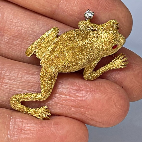 Diamond Frog Pin Brooch 18K Gold Artisan Animal P… - image 2