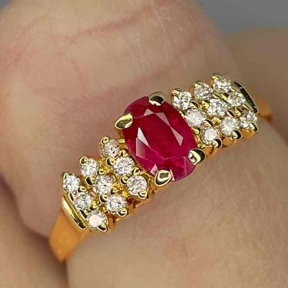 Unheated Burmese Ruby Ring 14K Gold Red Burmese R… - image 1