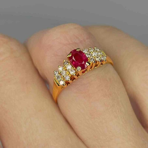 Unheated Burmese Ruby Ring 14K Gold Red Burmese R… - image 4
