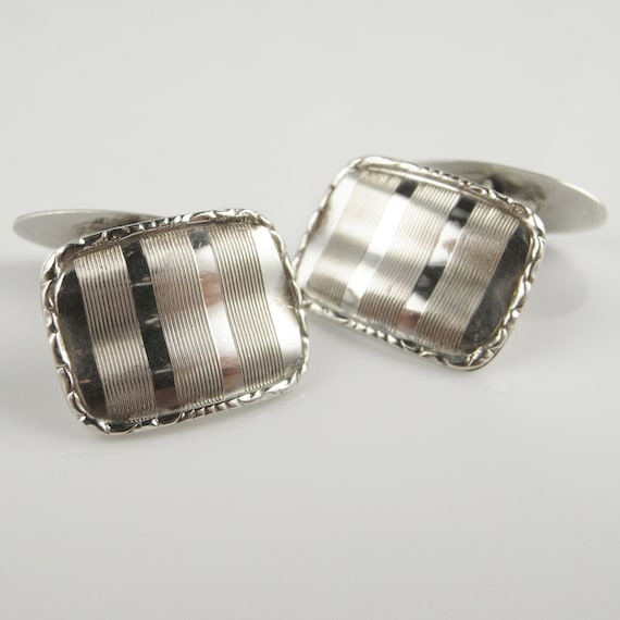 Antique Engraved Art Deco Mens Silver Cuff Links … - image 2