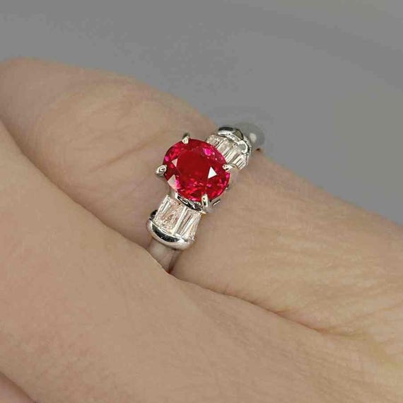 Unheated Ruby Ring Red Ruby Diamond Ring 18K Whit… - image 2