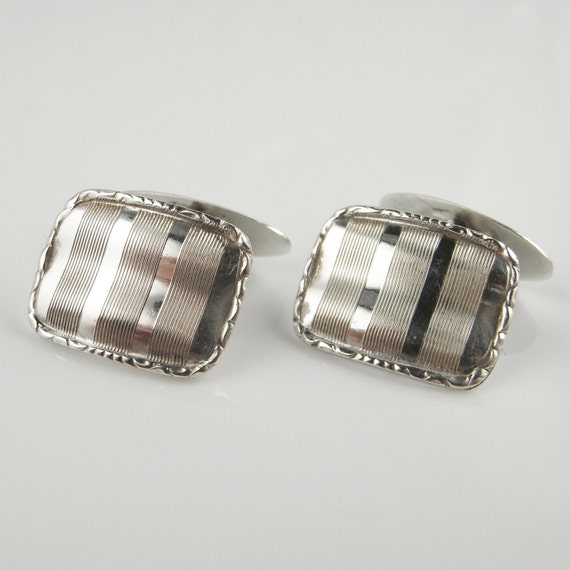 Antique Engraved Art Deco Mens Silver Cuff Links … - image 1