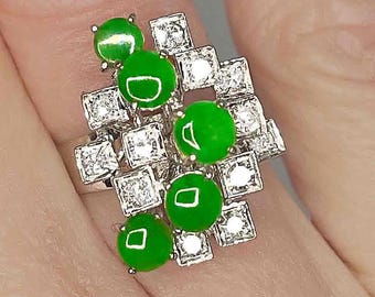 高品質のインペリアルグリーンジェダイト翡翠リング 18k - Etsy 日本