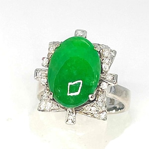 Unique Green Jade Gold Ring 18K Diamond & Jade Engagement Ring Jade Diamond Butterfly Bow Ring One of a Kind Jade Anniversary Ring