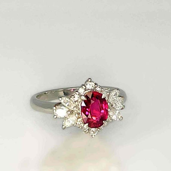 Unheated Ruby Diamond Platinum Ring Deep Purplish… - image 7