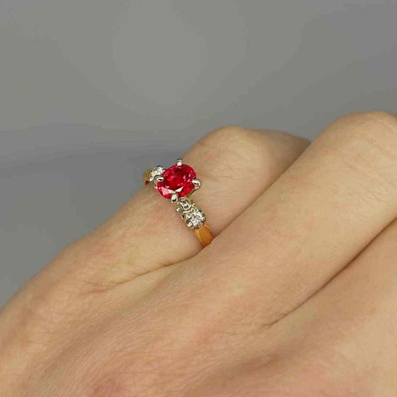 Unheated Ruby Diamond Ring 18K Gold Ruby Solitair… - image 6
