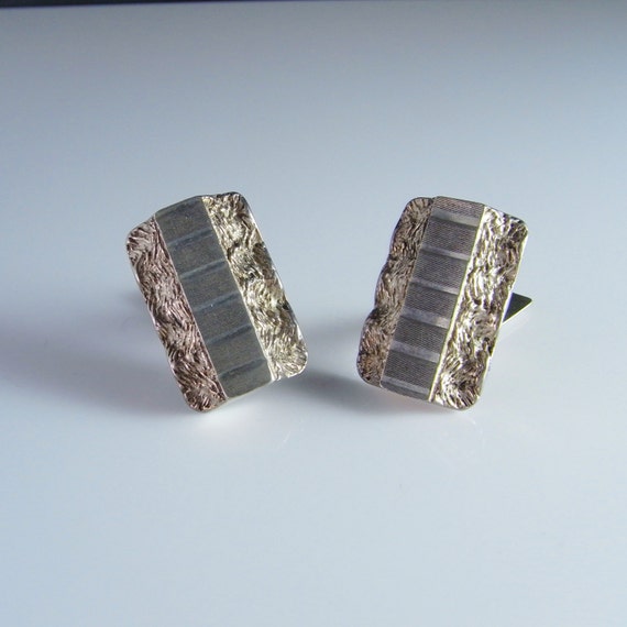 Vintage Silver Cufflinks Geometric Cuff Links wit… - image 4