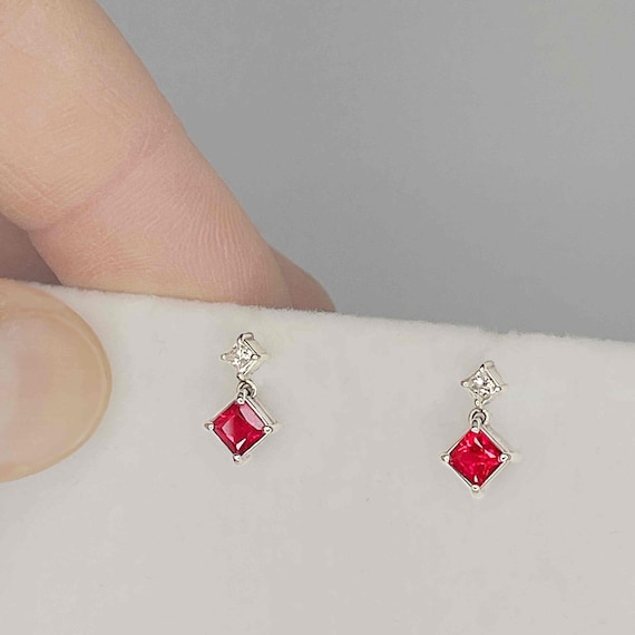Unheated Ruby Diamond Drop Earrings Platinum Prin… - image 8